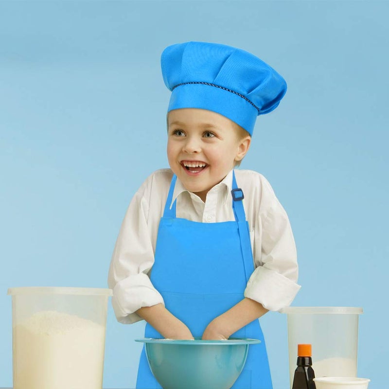 SUNLAND Kids Apron And Hat Set Children Chef Apron For Cooking Baking Painting (Blue, M) - Image 3